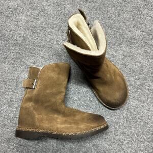 Womens Birkenstock Uppsala Zip Shearling Boots Size 6 Brown Suede Mid Calf EU 37